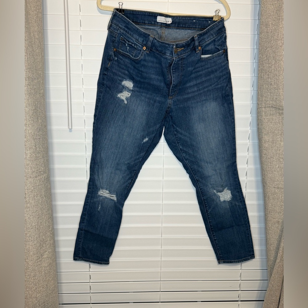 LOFT Women's Dark Blue Distressed Ankle Jeans